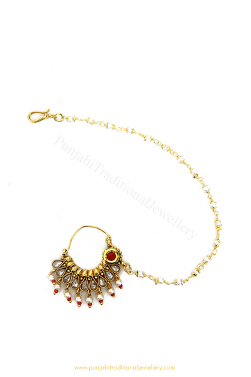 Antique Gold Plated Polki Nath By PTJ